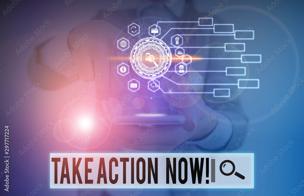 Writing note showing Take Action Now. Business concept for do something official or concerted achieve aim with problem Picture photo network scheme with modern smart device Writing note showing Take Action Now. Business concept for do something official or concerted achieve aim with problem Picture photo network scheme with modern smart device