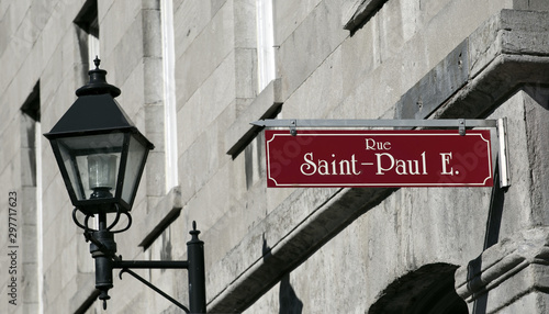 street sign in old montreal photo