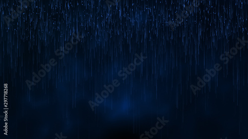 The dust rain particle water drop falling in rainy season with dark blue color as abstract background.