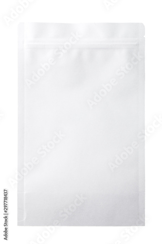 White paper zipper bag packaging. Isolated on white background.