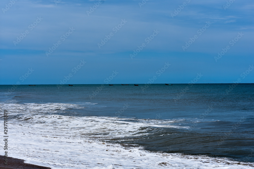 beautiful blue ocean at mahabalipuram tamil nadu india