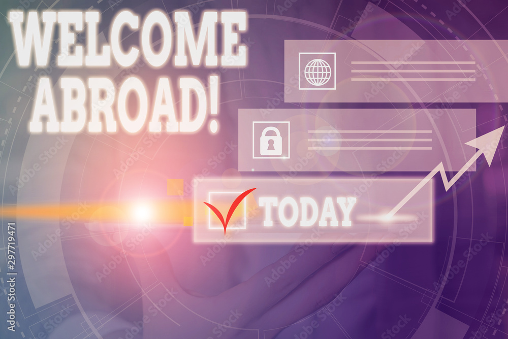 Handwriting text writing Welcome Abroad. Conceptual photo something that you say when someone gets on ship Picture photo system network scheme modern technology smart device Handwriting text writing Welcome Abroad. Conceptual photo something that you say when someone gets on ship Picture photo system network scheme modern technology smart device
