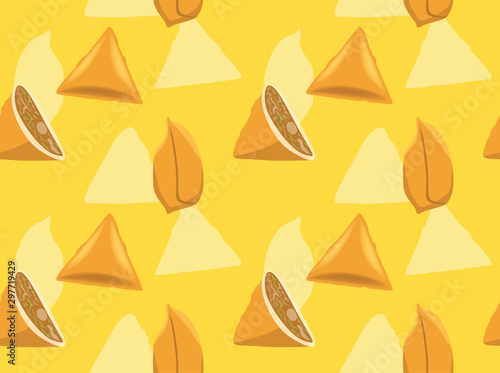Middle Eastern Samosa Vector Illustration Seamless Background Wallpaper Pattern-01