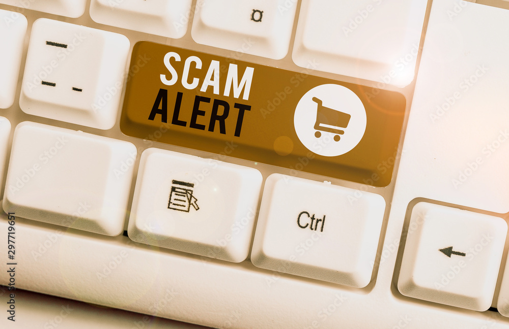Word writing text Scam Alert. Business photo showcasing unsolicited email that claims the prospect of a bargain White pc keyboard with empty note paper above white background key copy space Word writing text Scam Alert. Business photo showcasing unsolicited email that claims the prospect of a bargain White pc keyboard with empty note paper above white background key copy space