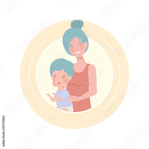 cute pregnancy mother with little boy characters