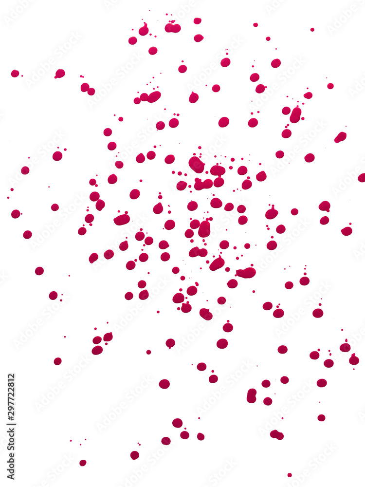abstract background with drops of magenta pink paint on white background 