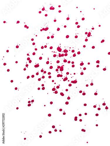 abstract background with drops of magenta pink paint on white background 