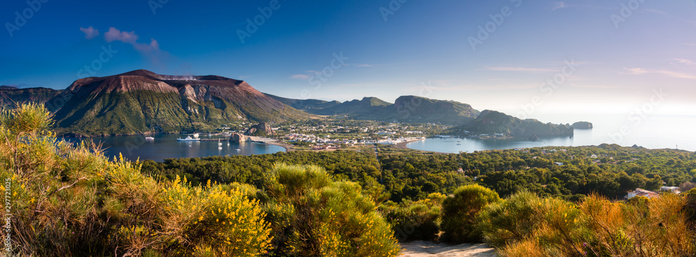 Panoramic view of Vulcano an aeolian island - obrazy, fototapety, plakaty 