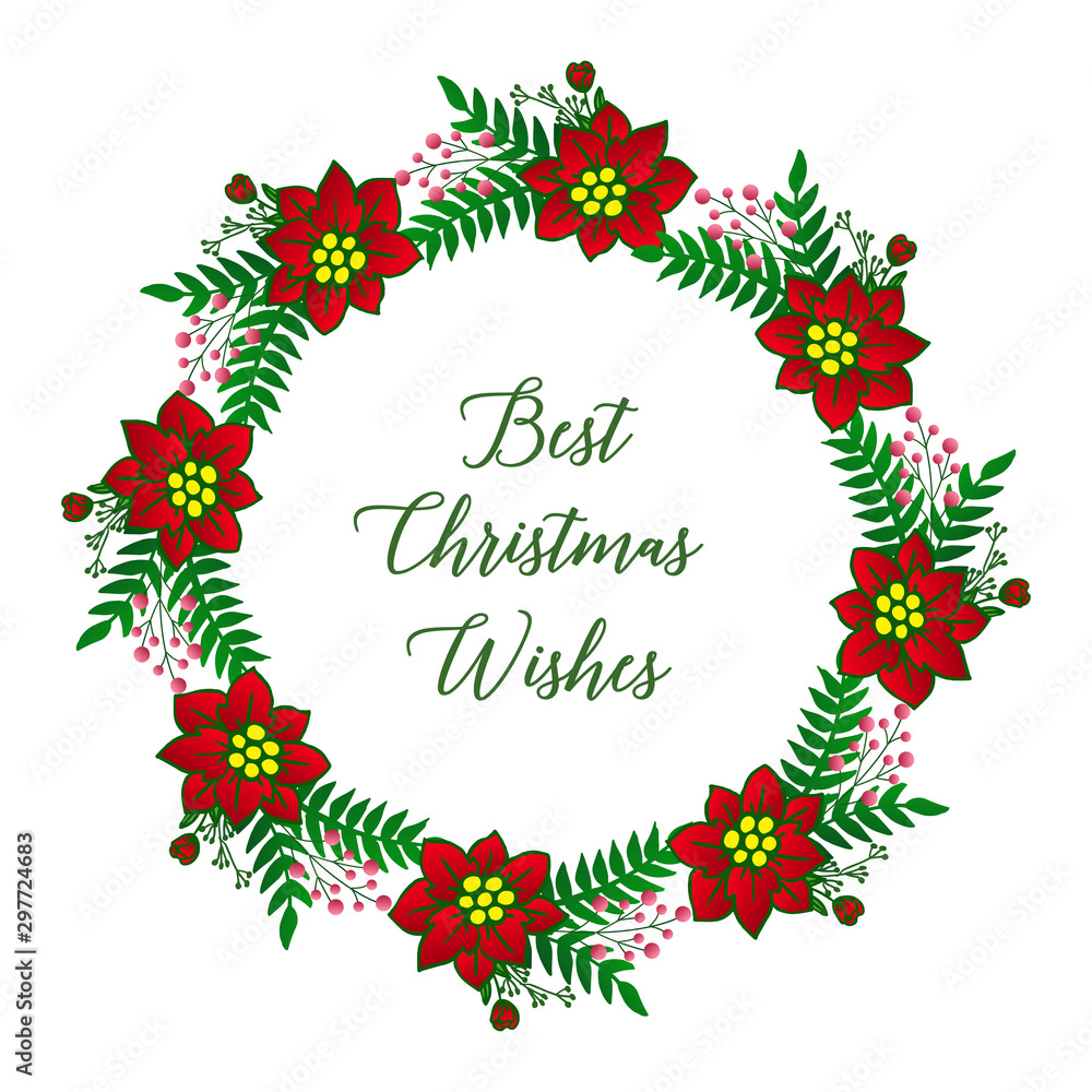 Handwritten card best christmas wishes, with modern colorful flower frame. Vector Handwritten card best christmas wishes, with modern colorful flower frame. Vector