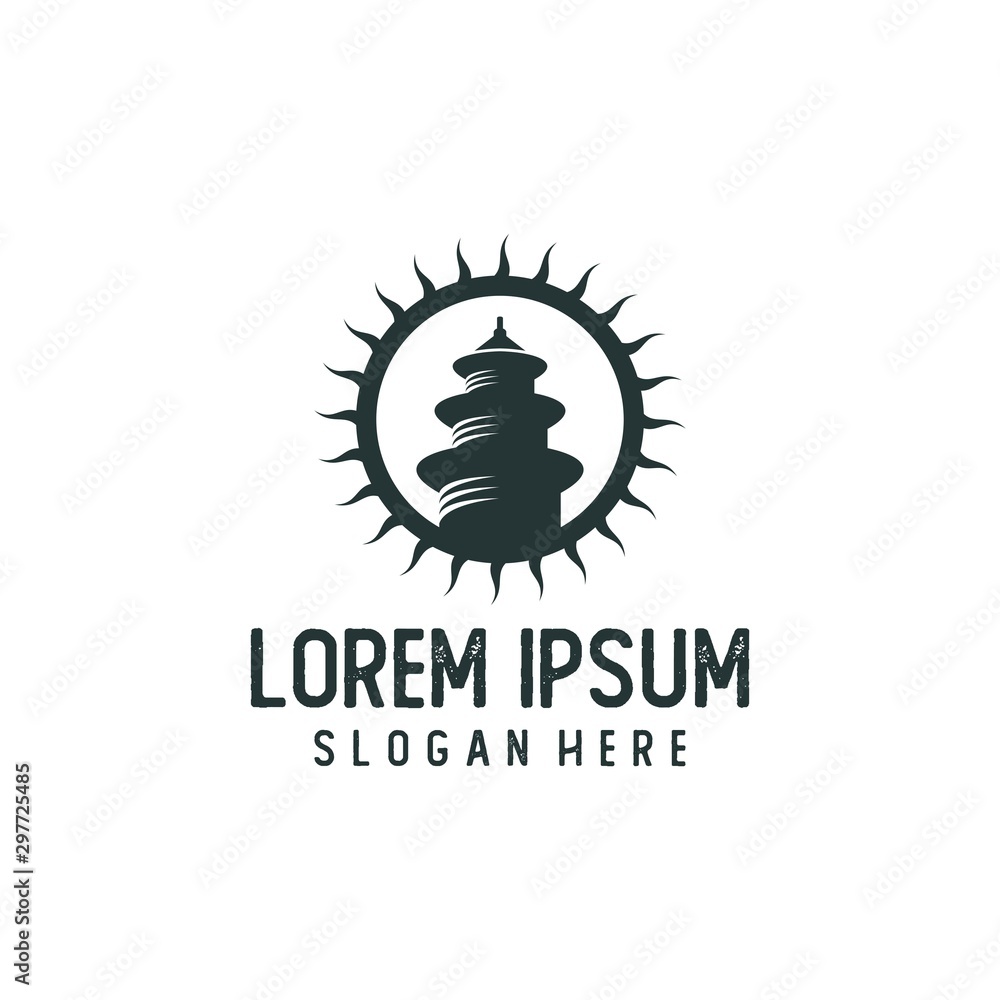 Obraz premium hipster sun temple logo vector illustration