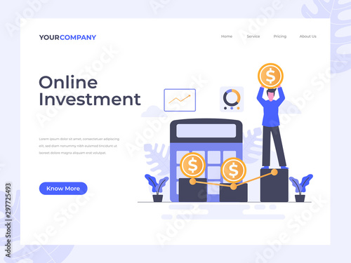 Online investment flat vector illustration concept, can be used for landing page, ui, web, app intro card, editorial, flyer, and banner.