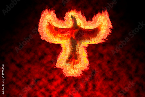 фотографія Old myth conceptual idea with rising fire phoenix symbolizing rebirth and renewa