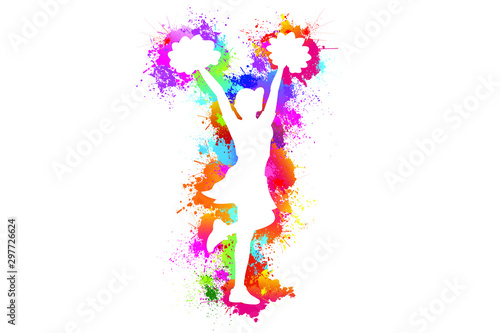 Popular sports. Cheerleader, Dancing colorful girl splash paint on white background. Logo, Icon, Symbol, Silhouette. Vector illustration.