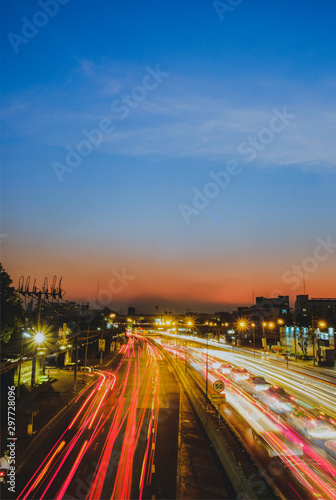 Long-exposure sunset over a Road in Bangkok