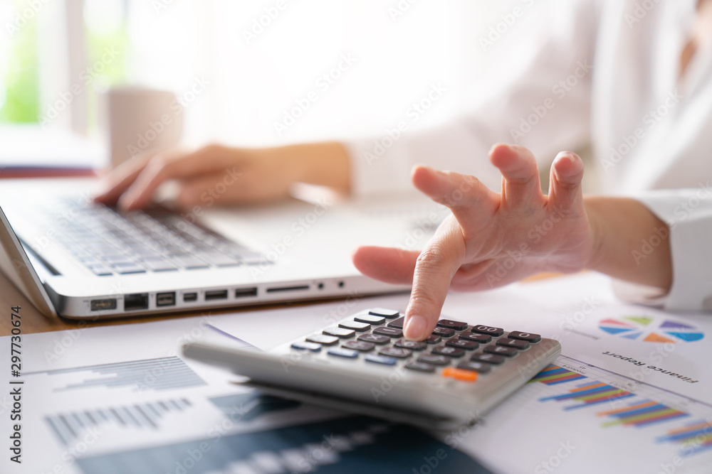 Business woman thinking account Business woman thinking account