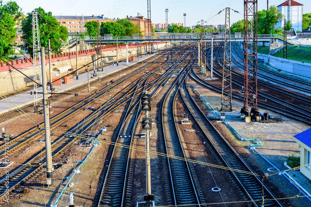 View on a many railroad tracks and junctions View on a many railroad tracks and junctions