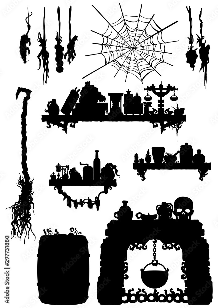 Obraz premium Witch's kitchen accessories set/ Fantasy objects set from a kitchen of a witch