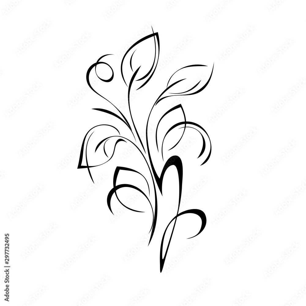 stylized twig with leaves and curls in black lines on a white background stylized twig with leaves and curls in black lines on a white background