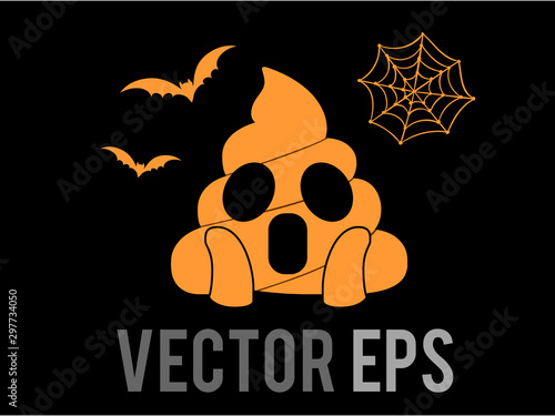 Halloween brown scary shit face flat emoji icon with bat and spider net