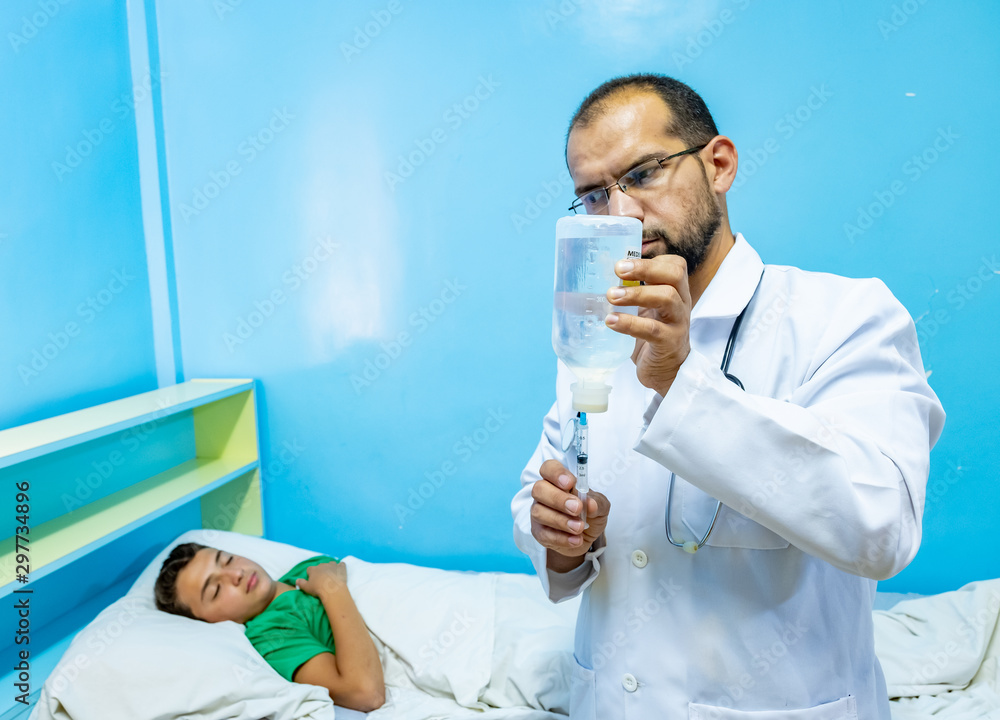 Doctor filling needle to give it to patient Doctor filling needle to give it to patient