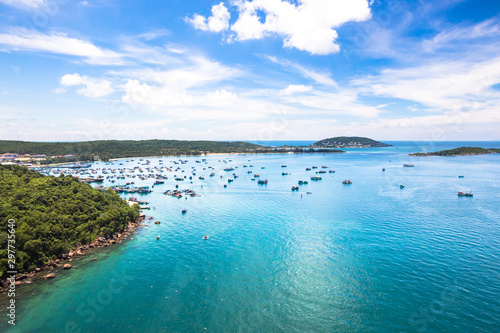 Fototapeta Naklejka Na Ścianę i Meble -  Aerial view of Phu Quoc islands with blue sky and clear water in Southern Vietnam Indochina