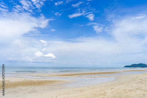 Beach sea mountain and blue sky cloud