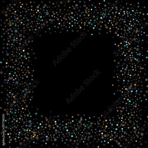 Gold, Blue stars, sprocket, shiny confetti. 