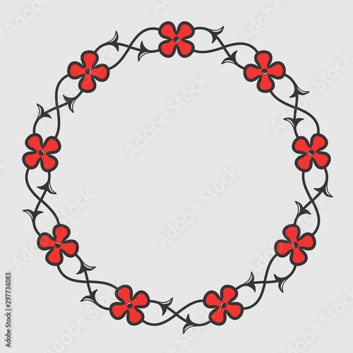 Floral round frame with flowers. Vector illustration.