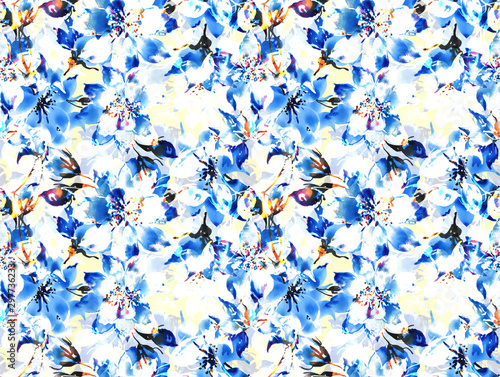 Watercolor hand painted with paints on paper seamless pattern abstract flowers-5