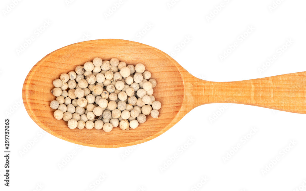 White pepper peas in spoon White pepper peas in spoon
