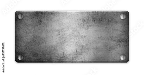 Silver metal plate with rivets on white background