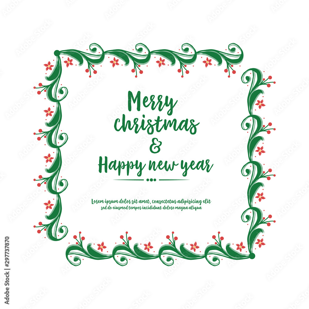 Poster merry christmas and happy new year, with motif of red wreath frame. Vector