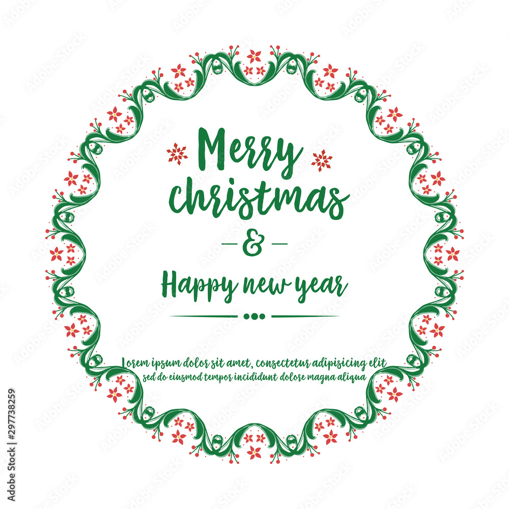 Greeting card merry christmas and happy new year, with design element of red flower frame. Vector