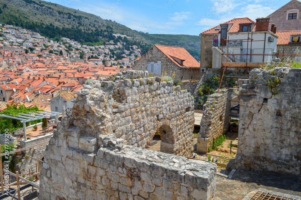 Walking on walls of town Dubrovnik on June 18, 2019. 