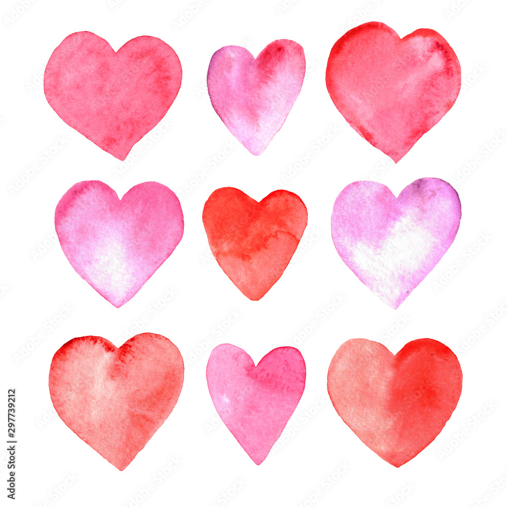 set of watercolour hearts