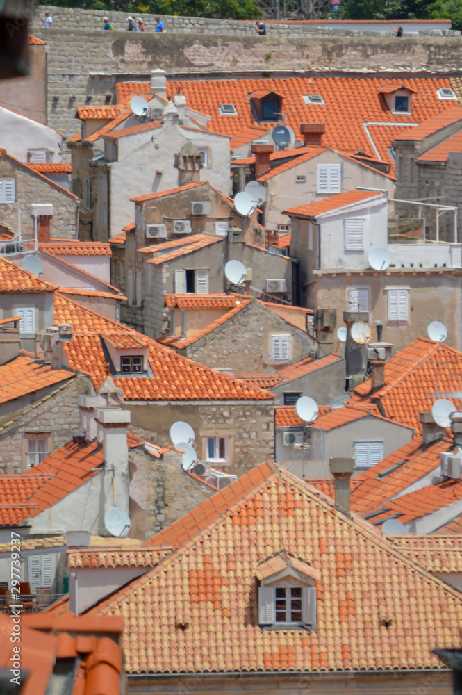 Red rooftops of town Dubrovnik on June 18, 2019.
