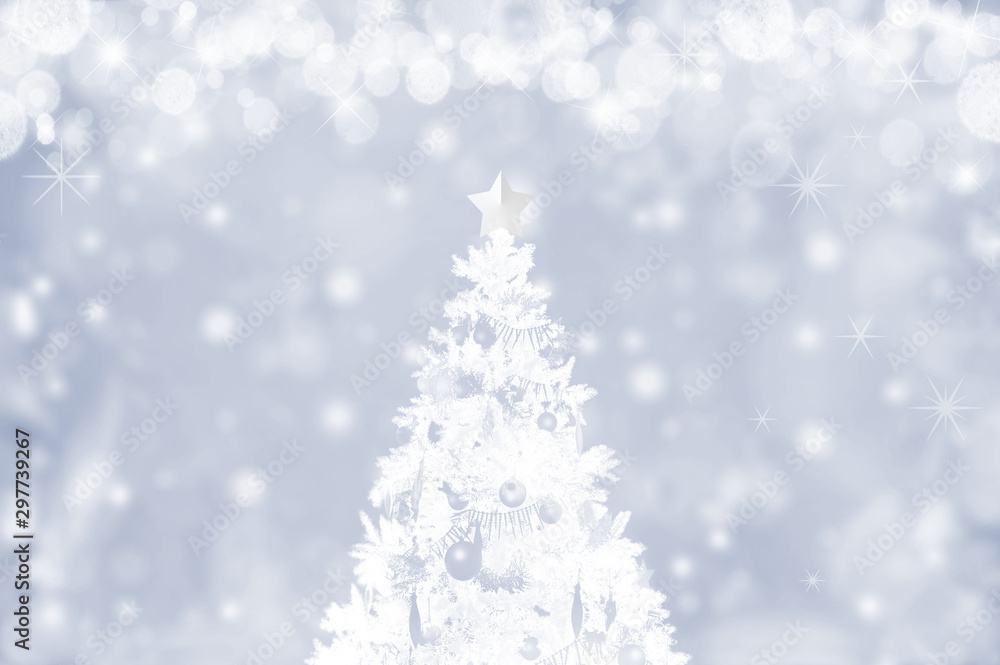 真っ白なクリスマスツリーと粉雪のバックグラウンド 真っ白なクリスマスツリーと粉雪のバックグラウンド