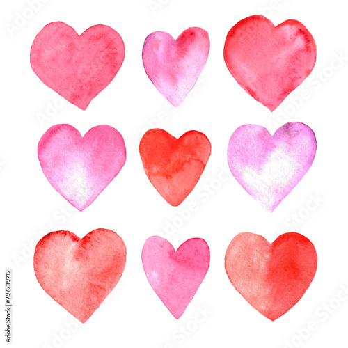 set of watercolour hearts