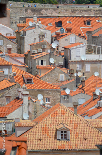 Red rooftops of town Dubrovnik on June 18, 2019.