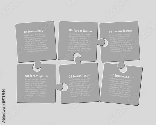 Six jigsaw puzzle template process with text space