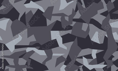Geometric camouflage seamless pattern. Abstract modern camo, black and white modern military texture background. Vector illustration.