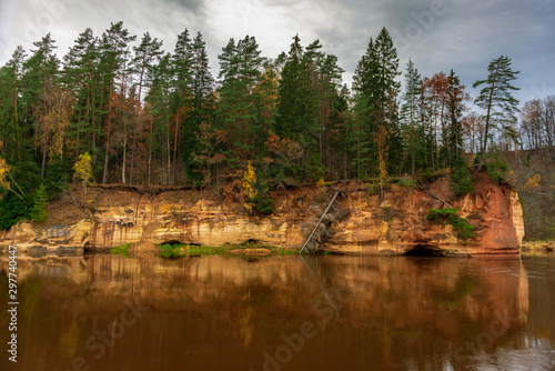 Gudu cliffs and Gauja river in Gauja national park.