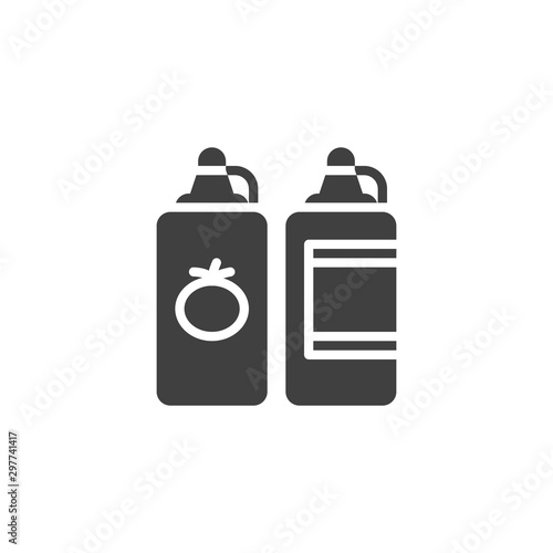 Ketchup and mustard bottle vector icon. filled flat sign for mobile concept and web design. Tomato sauce and mayonnaise glyph icon. Symbol, logo illustration. Vector graphics