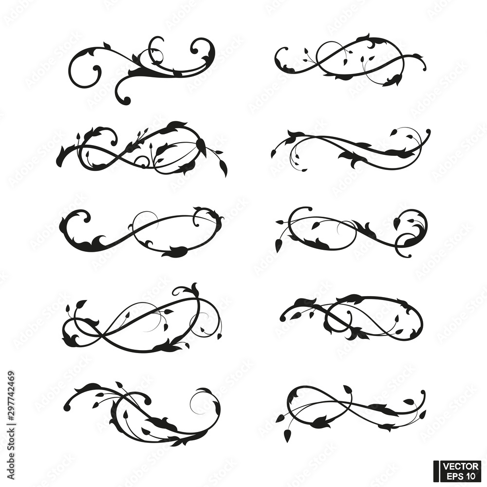 Set of curls and scrolls for design - obrazy, fototapety, plakaty 