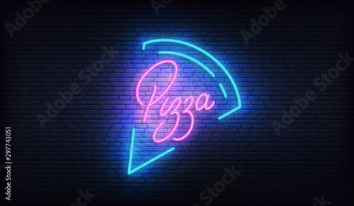 Pizza neon. Glowing lettering sign for Pizza cafe restaurant