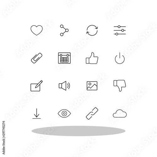 Basic icon set in flat style. Interface line symbols for your web site design, logo, app, UI Vector EPS 10.