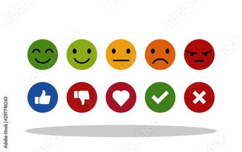 Social reactions icon set in flat style. Social / Feedback symbol for your web site design, logo, app, UI Vector EPS 10.