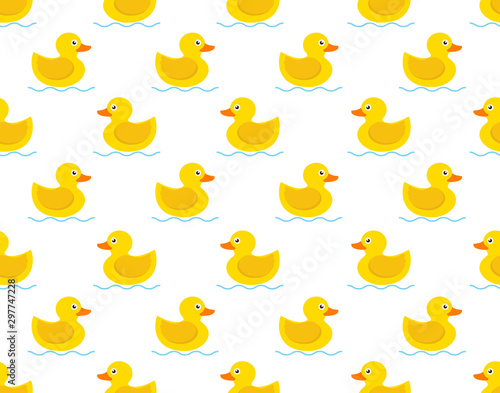 Seamless pattern of yellow rubber duck on white background - Vector illustration