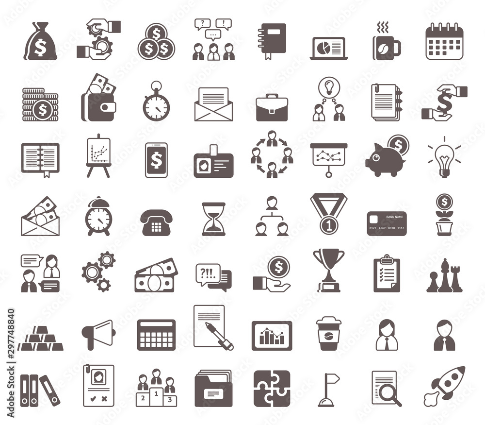 Black and white business glyph icons vector set Black and white business glyph icons vector set