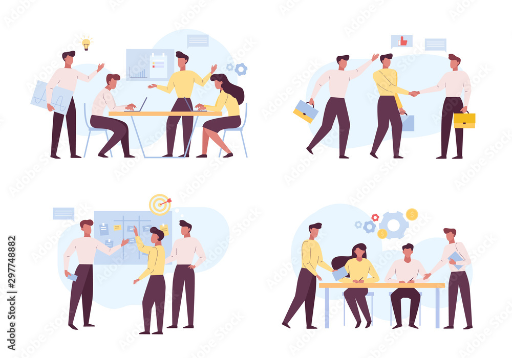 Successful coworking, teamwork flat vector illustrations set Successful coworking, teamwork flat vector illustrations set